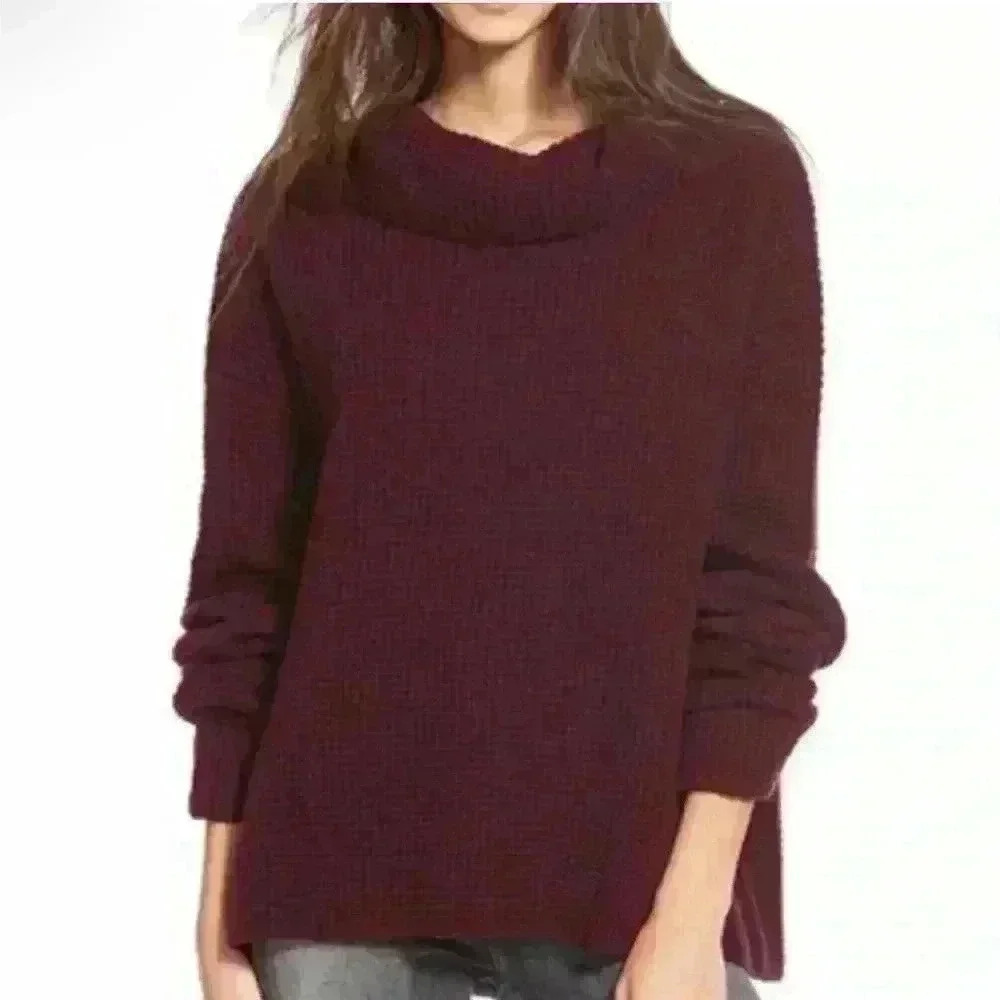 FREE PEOPLE Sidewinder Wool Pullover Berry Size Large NWT - Picture 2 of 6